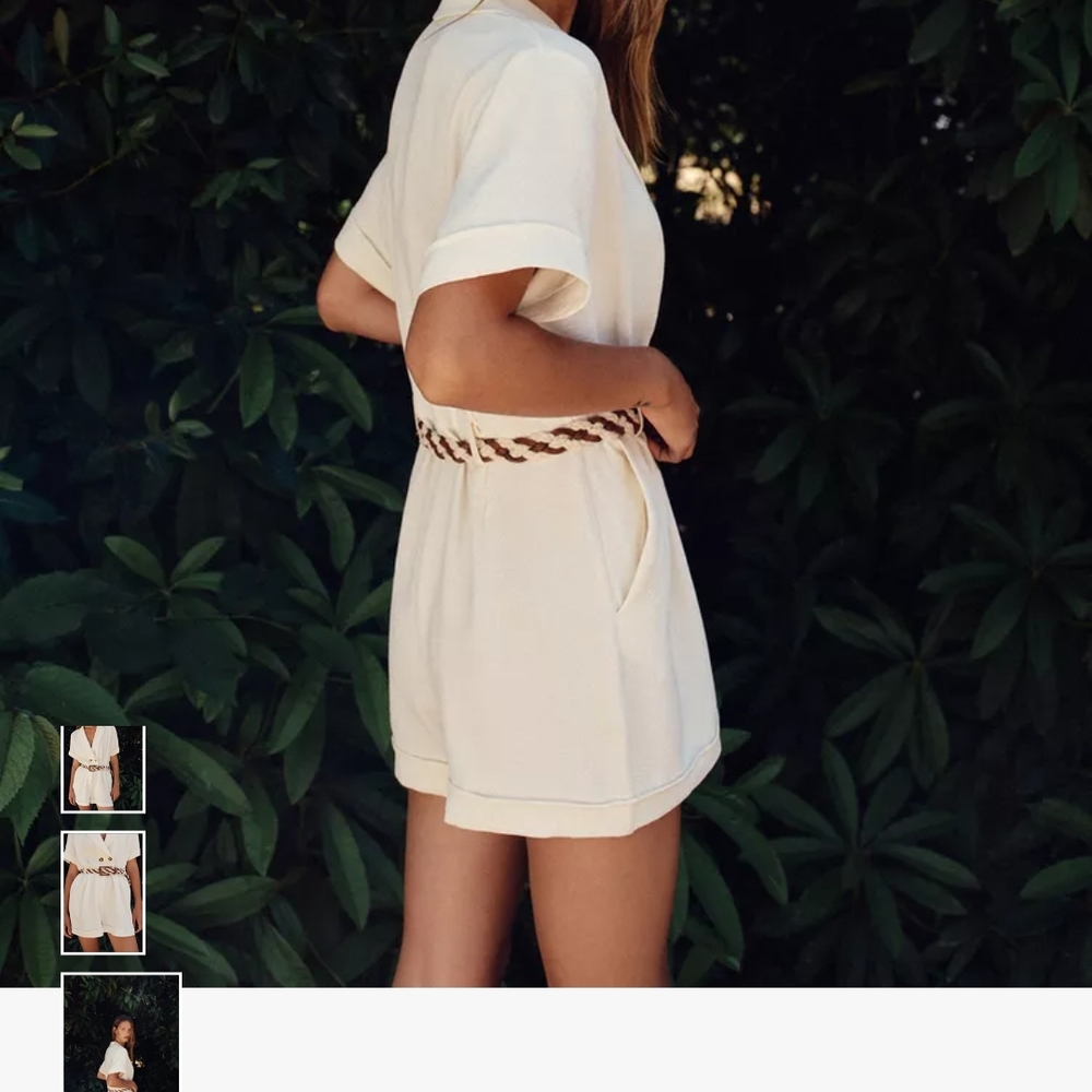Zara Cream Romper with Braided Brown Belt - Picture 3 of 8